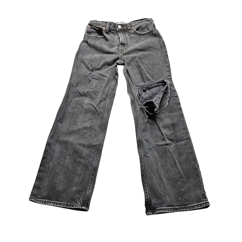 Abercrombie & Fitch The 90s Relaxed Jean Womens 27/4 Black Distressed High Rise
